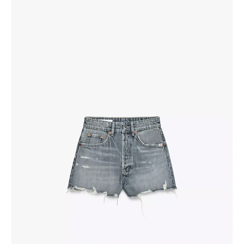 ZARA TRF RIPPED HIGH RISE DENIM SHORTS - Picture 7 of 10